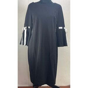 Calvin‎ Klein Black Bell Sleeve Dress White Ribbon Women's Size 12 emo goth